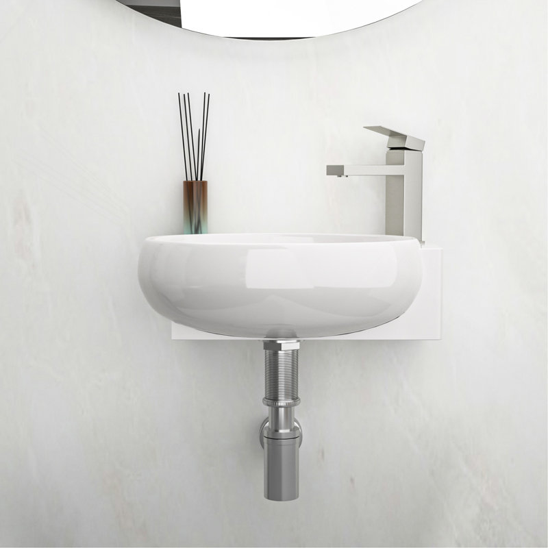 Lavabo de salle de bain mural rectangulaire en céramique blanche 16,5 x 11 po avec trou de robinet simple