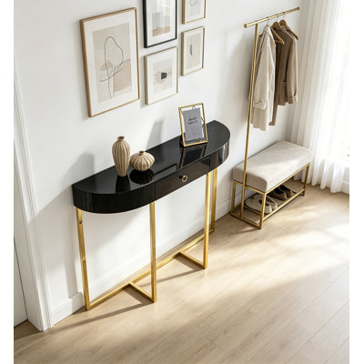 Console autoportante à cadre doré poli avec plateau de table haute brillance pour la décoration intérieure