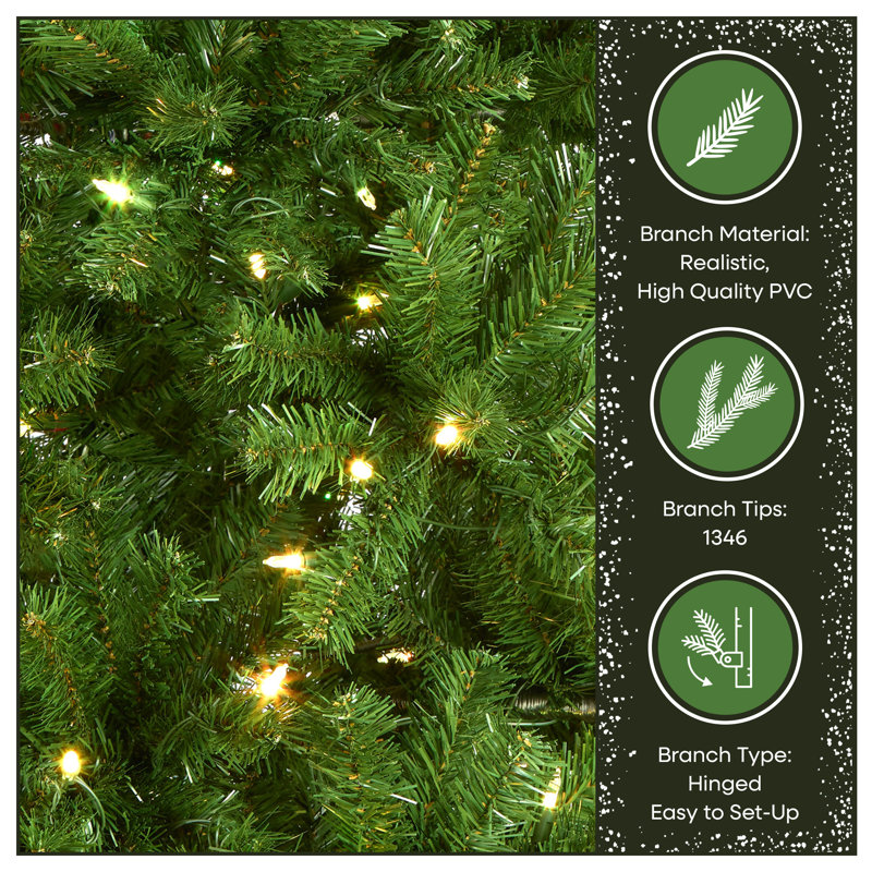 Green Spruce Christmas Tree with LED Lights, 7.5 Ft