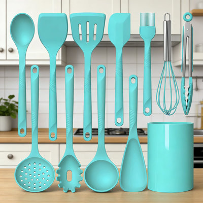 Professional Silicone Cooking Utensils Set With Stainless Steel Core - 600°F Heat Resistant, Nonstick Safe, BPA Free Kitchen Tools Including Spatula, Spoon, Whisk, Tongs, Dishwasher Safe