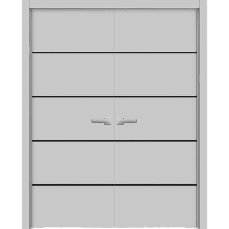 Portes françaises en bois massif massif, Gris mat, 36 po x 80 po