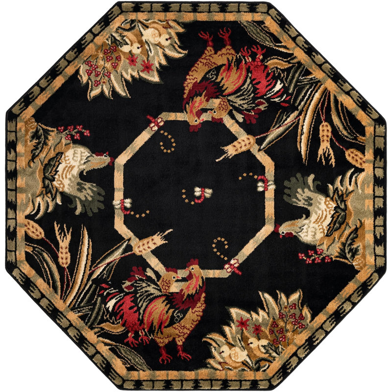 Andersonville Floral Indoor Rug, Octagon 5'3" x 5'3", Black/Green