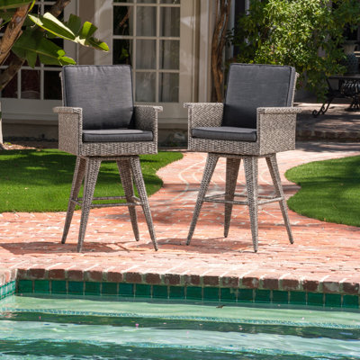 Arville Polyethylene (PE) Wicker Outdoor 30'' Bar Stool with Cushion