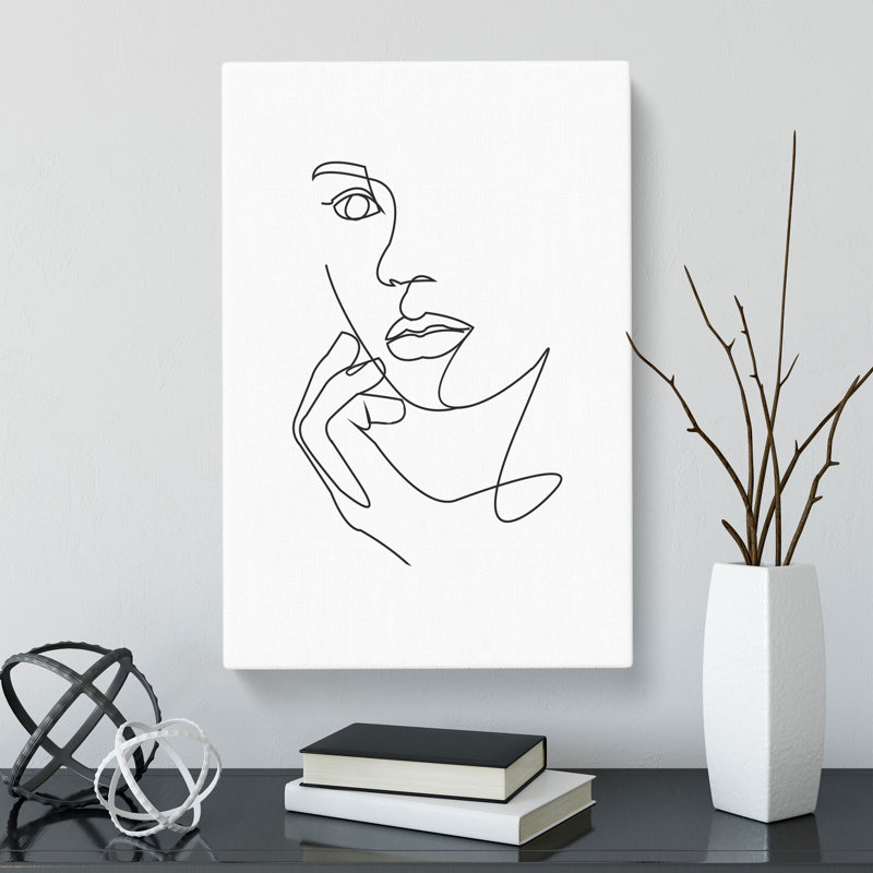 Line Female Face - Wrapped Canvas, 50cm H x 35cm W x 3cm D