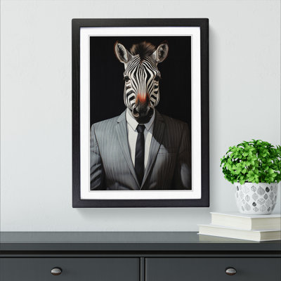 XYZ-FRM-V1223-1736 Zebra In A Suit Painting No.3 - Single Picture Frame Print on Wood