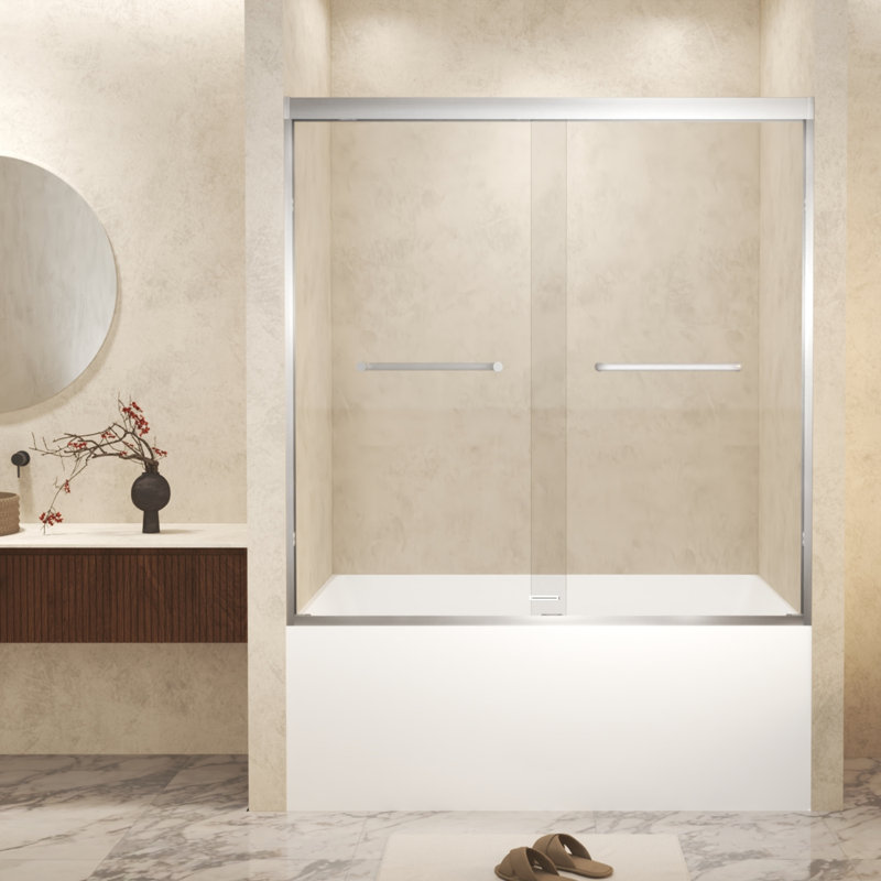 56-60"x60" Brushed Nickel Double Sliding Tub Shower Door 6mm Tempered Glass Stainless Steel Handle