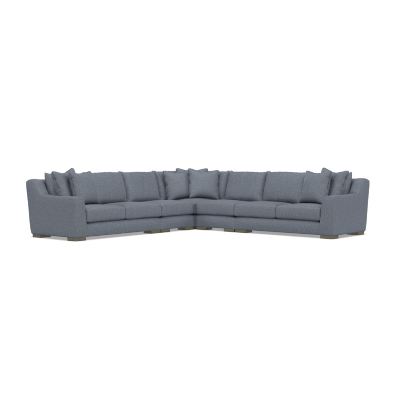 Gabi 5-Piece Fabric Sectional, Teal Polyester, 35" H x  140" W x 140" D, Symmetrical