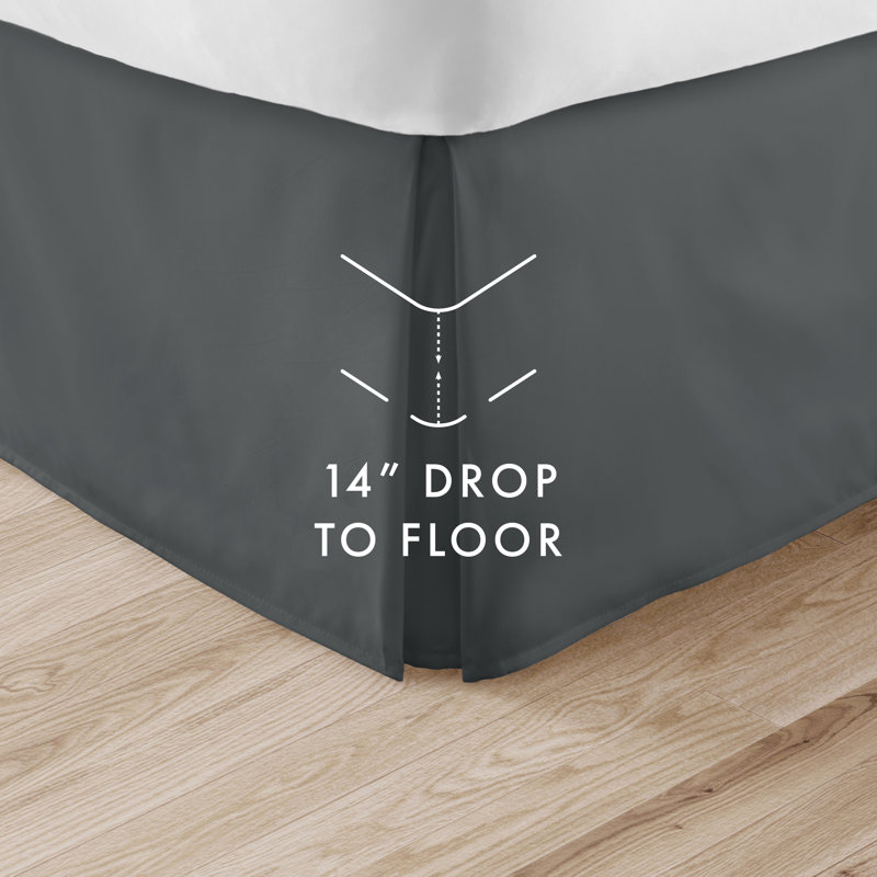 Gray Polyester Pleated King Bed Skirt with Split Corner
