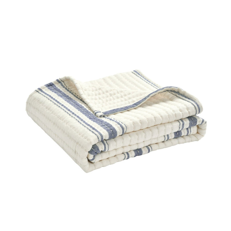 Jeté 100% coton Westridge, Bleu marine / blanc