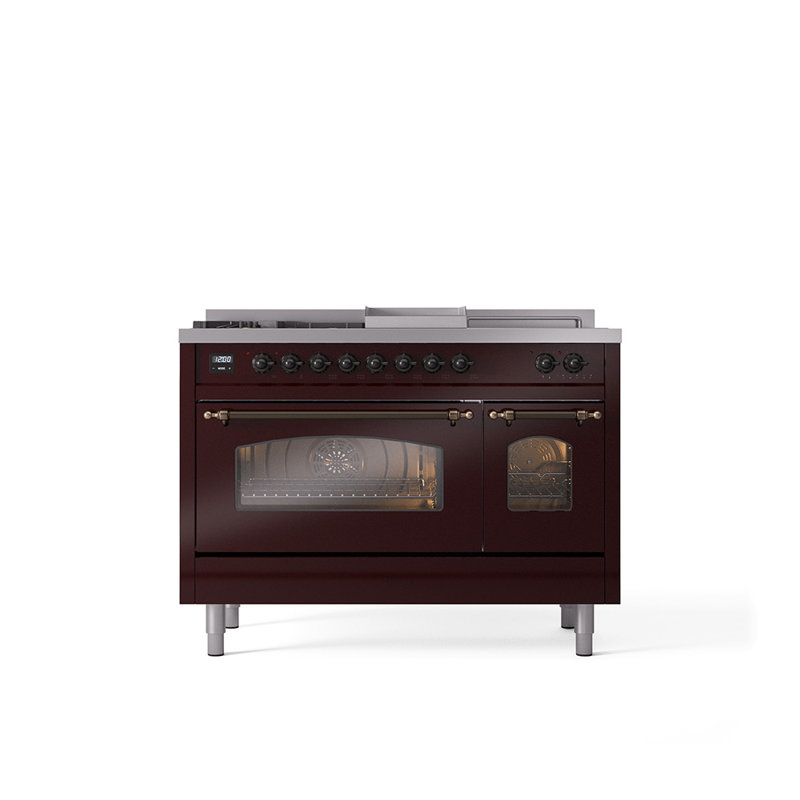 ILVE Nostalgie II 48 Dual Fuel Range, Burgundy/Bronze, Natural Gas