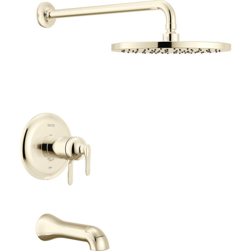 Delta Bonacci 17T Series Dual-Function Thermostatic Rain Bathtub and Shower Faucet Set, Polished Nickel Rainfall Shower Head and Handle Set, Valve Trim, Lumicoat Polished Nickel (Valve Not Included)