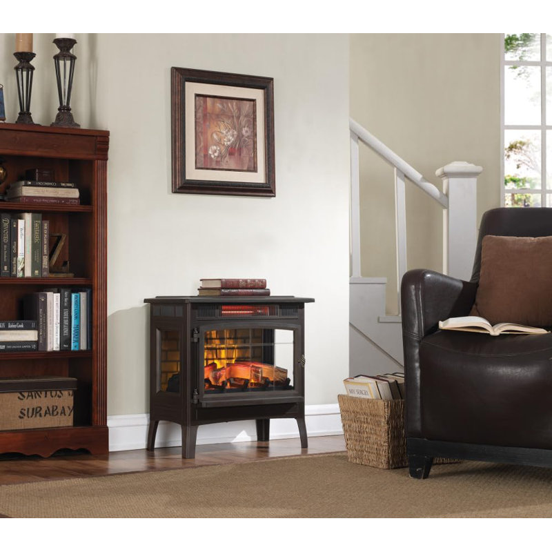 Freestanding Electric Fireplace Stove Heater with 3D Flame Effect for 1,000 Sq. Ft, Bronze