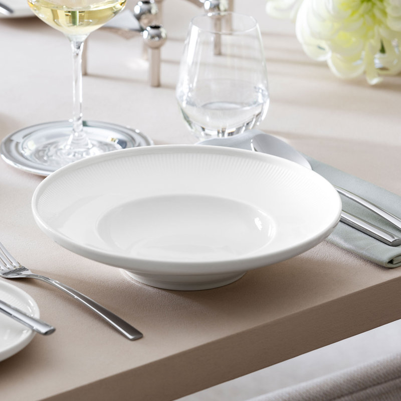 Villeroy & Boch Afina Rim Soup/PastaDeep Plate, Premium Porcelain, Made in Germany, Dishwasher and Microwave Safe, 9.75 x 2.25 in, Stackable, White