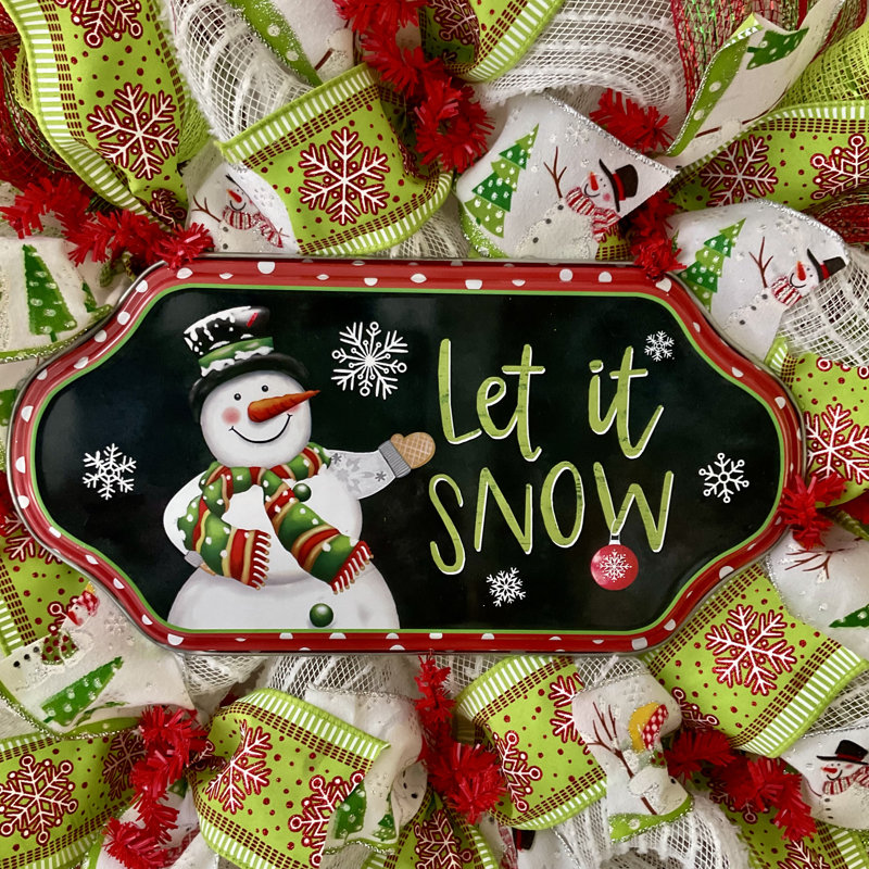 Couronne décorative faite à la main rouge et vert Let It Snow Snowman