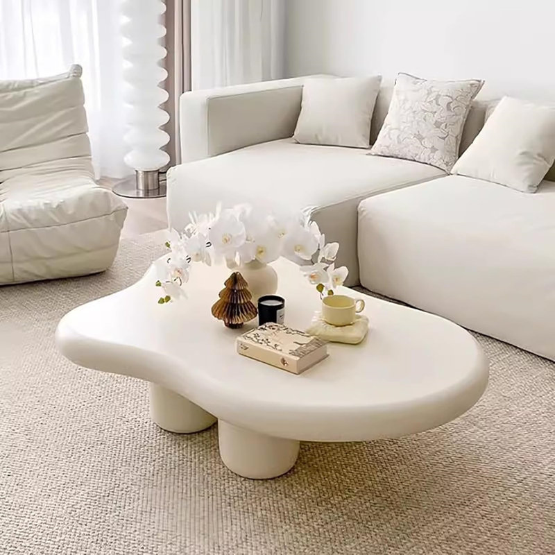 Modern Cloud-Shaped Cream Coffee Table - Low Profile Living Room Center Table with 4 Legs, Versatile Small Accent Table for Indoor, Balcony or Lounge Use