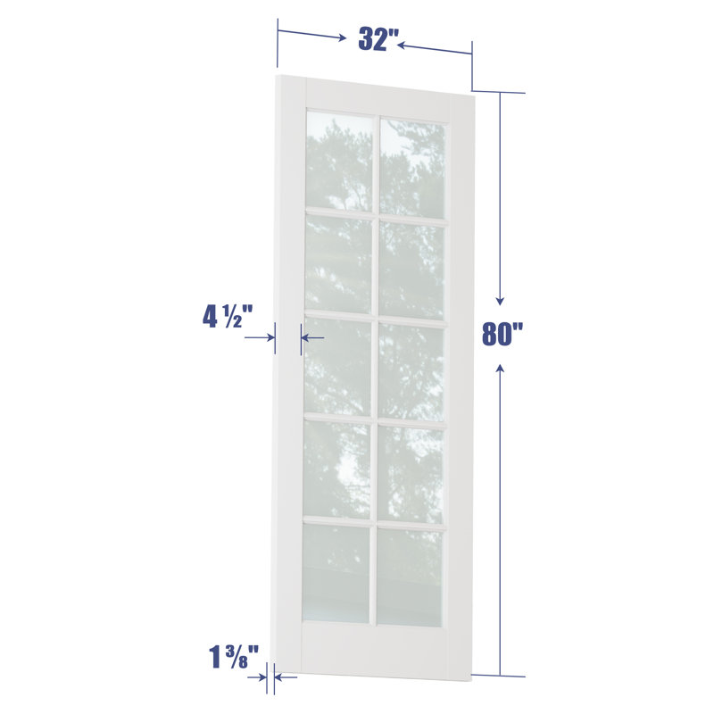 80"H 10-Lite Clear Glass And Solid Manufactured Wood Primed Slab Door Without Hardware Kit, 32" W x 80" H