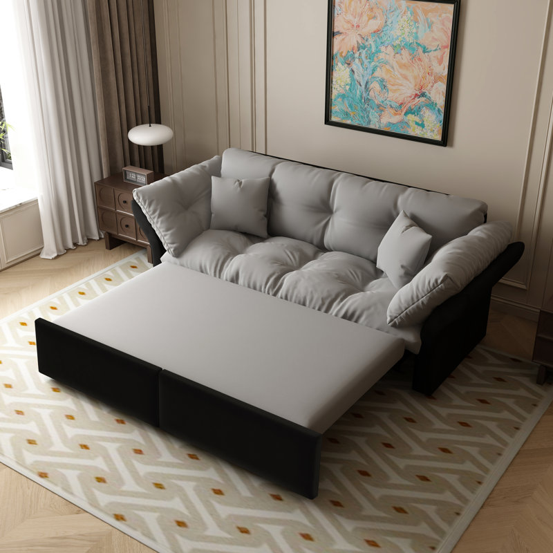 Grand lit gigogne gris 74,8 po, velours respirant multifonctionnel 3 en 1, structure, 2 traverses convertibles douces et longues, soutien confortable, design moderne