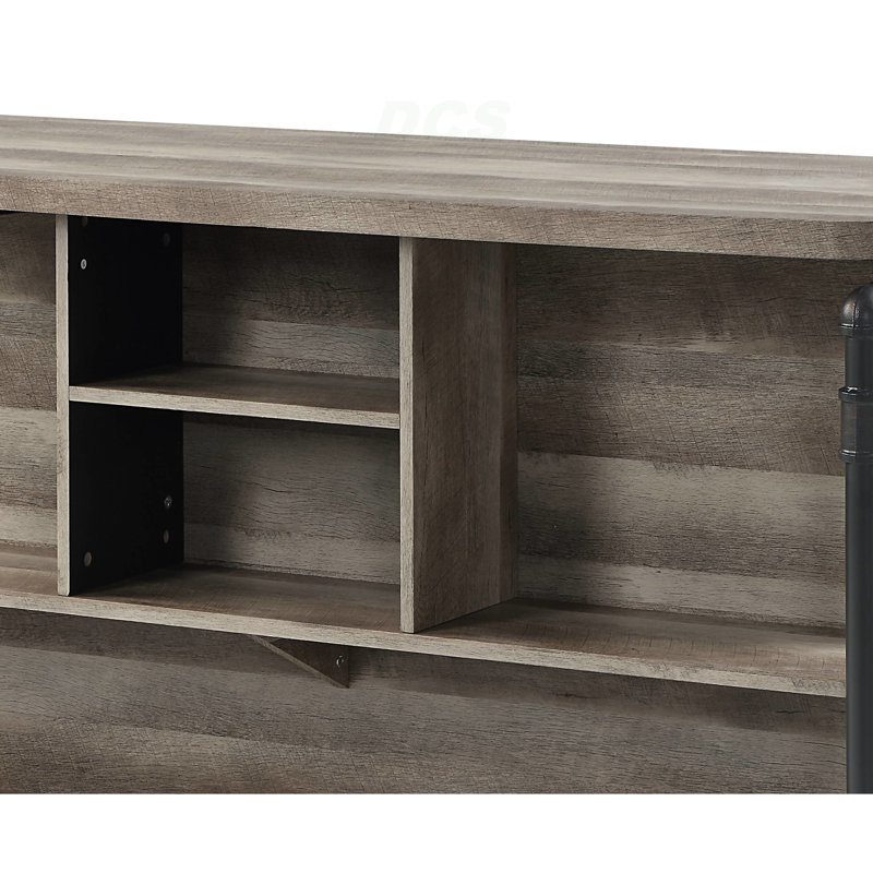 Îlot de cuisine à 5 tablettes en chêne antique et gris sable