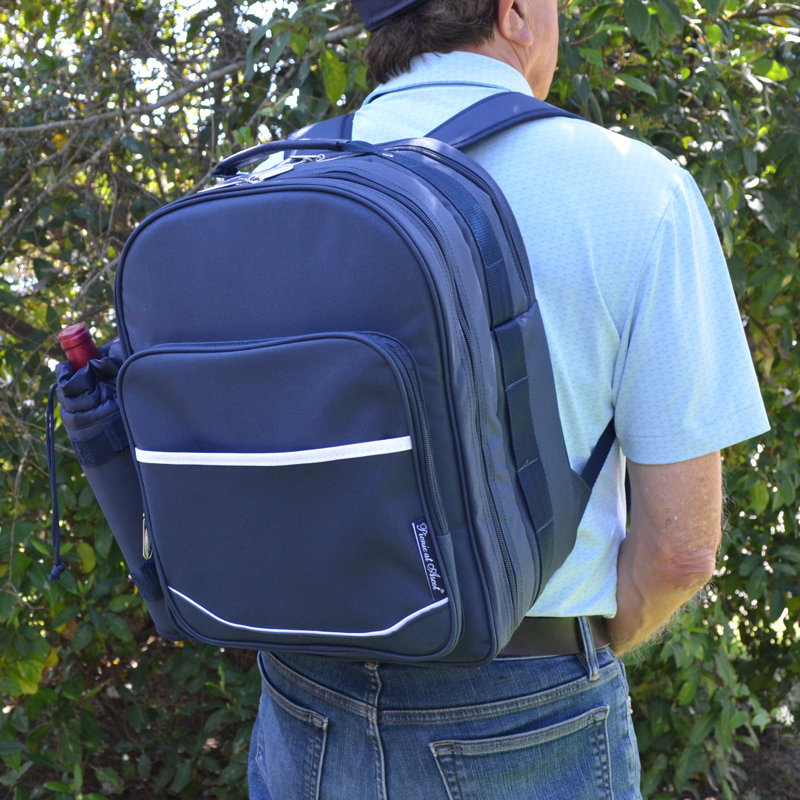 Trellis Blue Polycanvas Picnic Backpack with Wine Holder