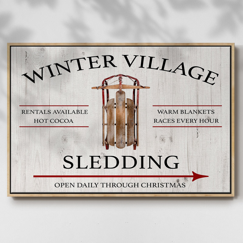 Traîneau à neige Winter Village, Toile avec cadre en bois naturel, H 17 po x l 25 po x P 2 po