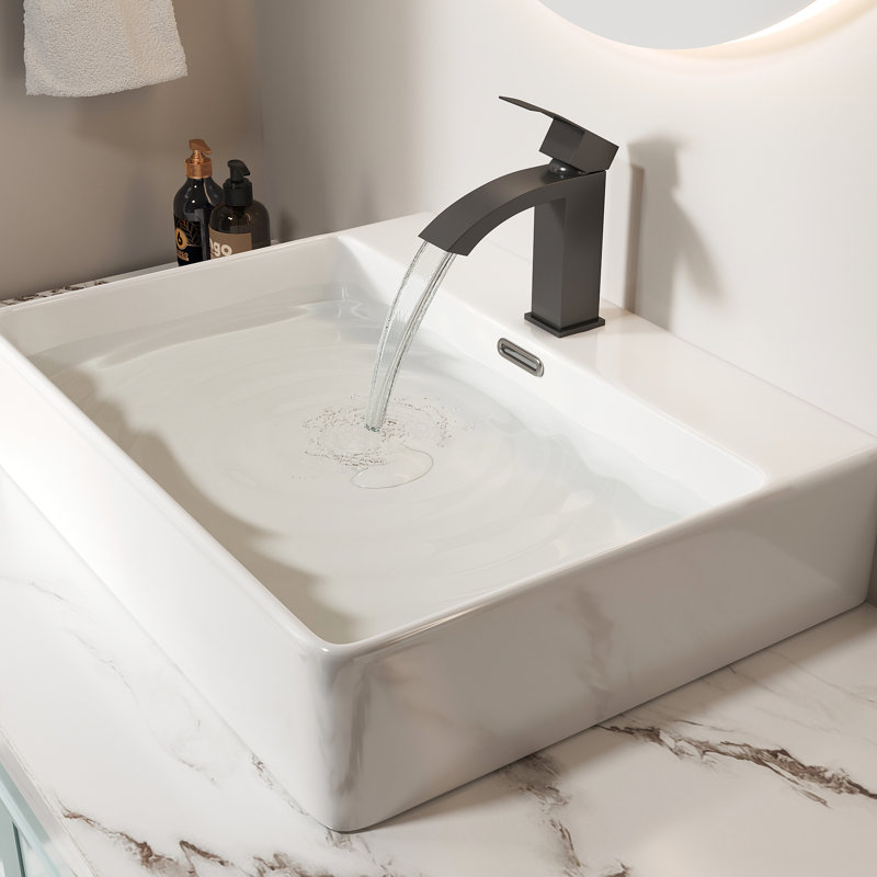 Matt Black Single Handle Bathroom Faucet, 6.84" Height, , Mid Arc Spout, Stain - Finish, Ss304 Stainless Steel Body, Ceramic Cartridge Valve, Hole Design Tall, Black, Surface, And Ceramic, Manual