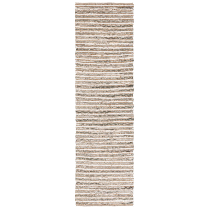Abirami Woven Jute/Canvas/Cotton Performance Striped Rug in Natural/Green/Beige, Runner 2'3" x 8'