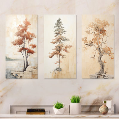 Minimalism Beige Redwood Tree - Tree Redwood Canvas Wall Art Set Of 3