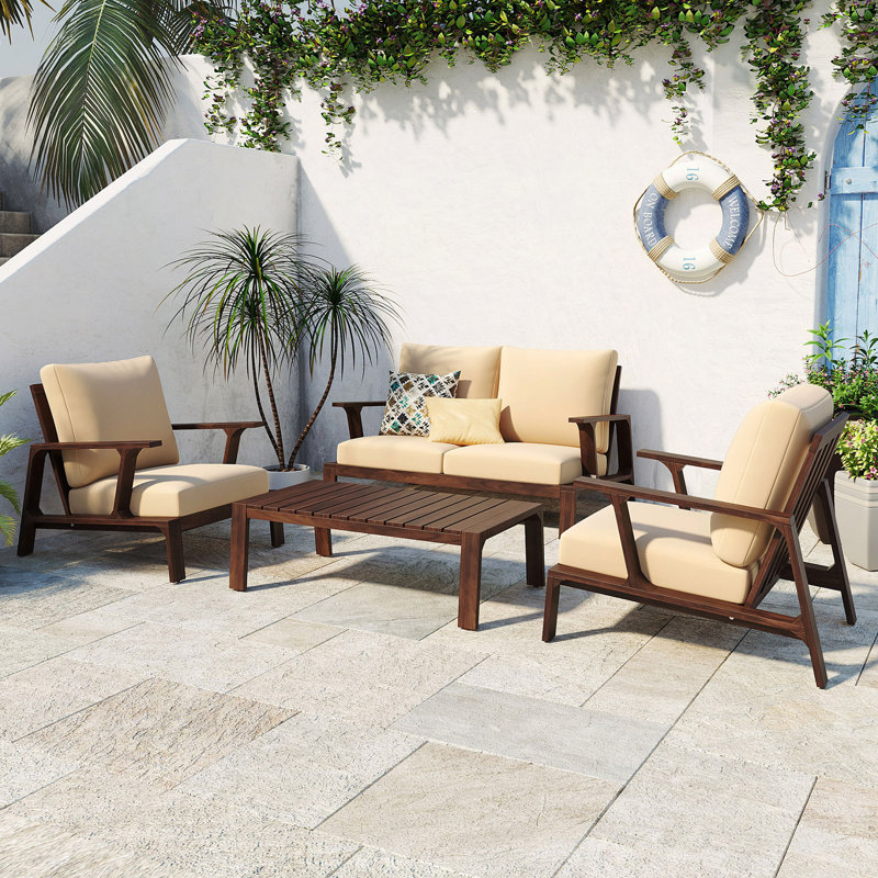 4 Pieces Outdoor Sofa Set 4-Person Patio Seating Group Outdoor Conversation Set With Cushions And A Coffee Table For Patios, Gardens, Or Balcony, Cushion