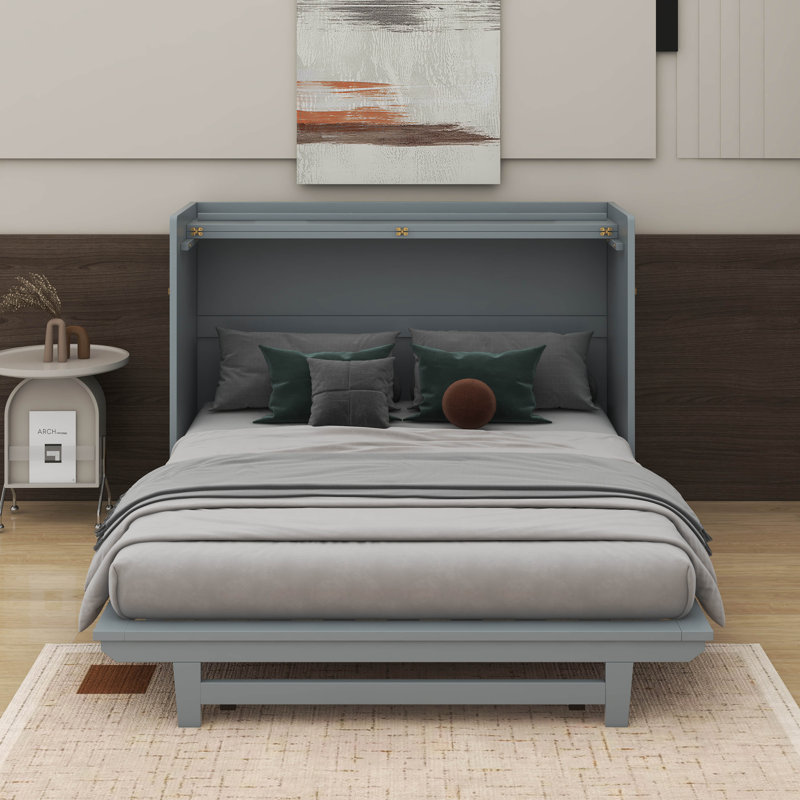 Grand lit escamotable avec pieds en fer, Gris