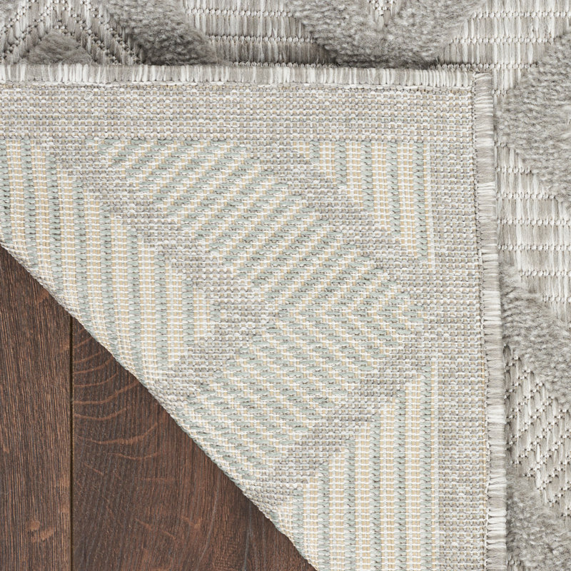 Foundry Select Versatile Diamond Silver Grey Indoor/Outdoor Area Rug, Rectangle 9' x 12'