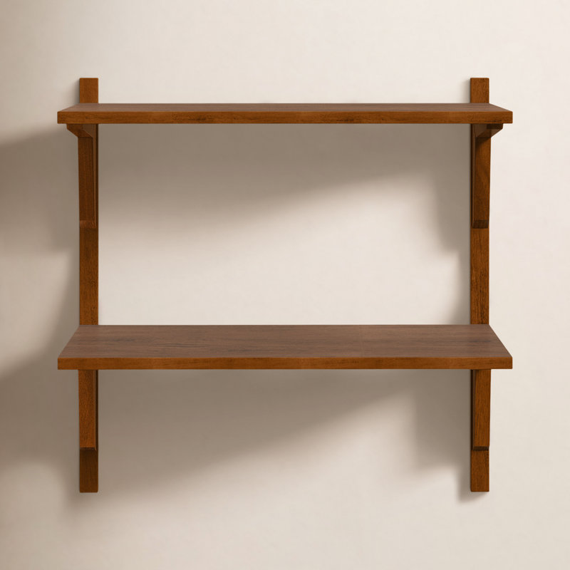 Baez 2 Piece Poplar Tiered Shelf, Walnut Brown