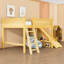 Lit mezzanine en bois avec tablettes, toboggan et échelle-380325444-380325441