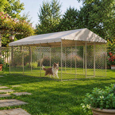 Grand chenil d'extérieur pour chien de 15 x 10 pi avec auvent, structure en acier galvanisé robuste, housse imperméable, protection contre les intempéries, parc pour animaux de compagnie verrouillable pour les grands chiens et plusieurs animaux.