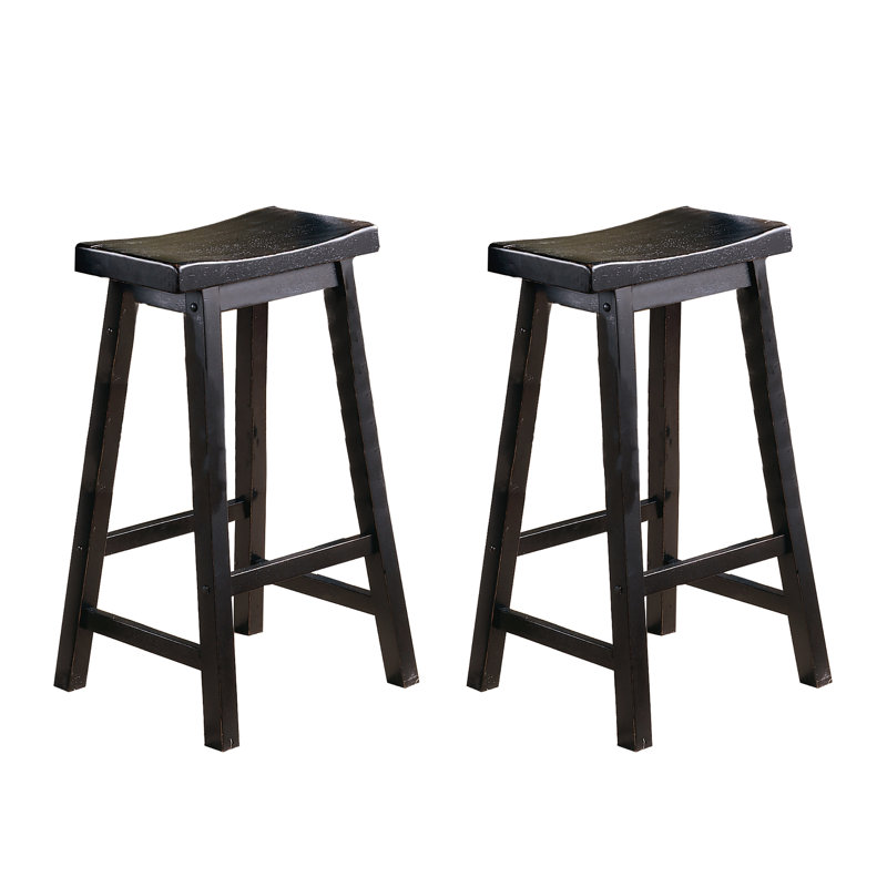 Tabourets de bar de 29 pouces de hauteur, finition noire, bois massif, 2 pièces, siège de selle pour salle à manger décontractée de 29 po 2 pièces