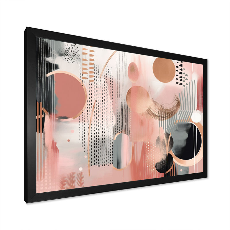 Décoration murale transitionnelle formes roses et dorées - formes modernes, Cadre photo noir, L 32 po x H 16 po