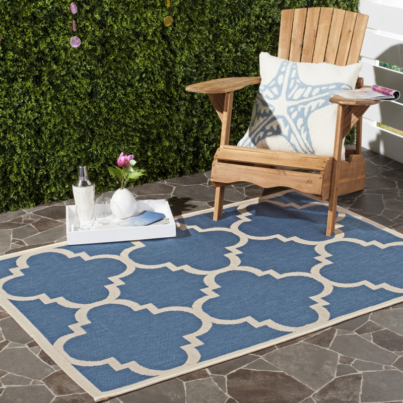 Portishead Looped Blue/Beige Area Indoor/Outdoor Rug, Rectangle 160 x 231 cm