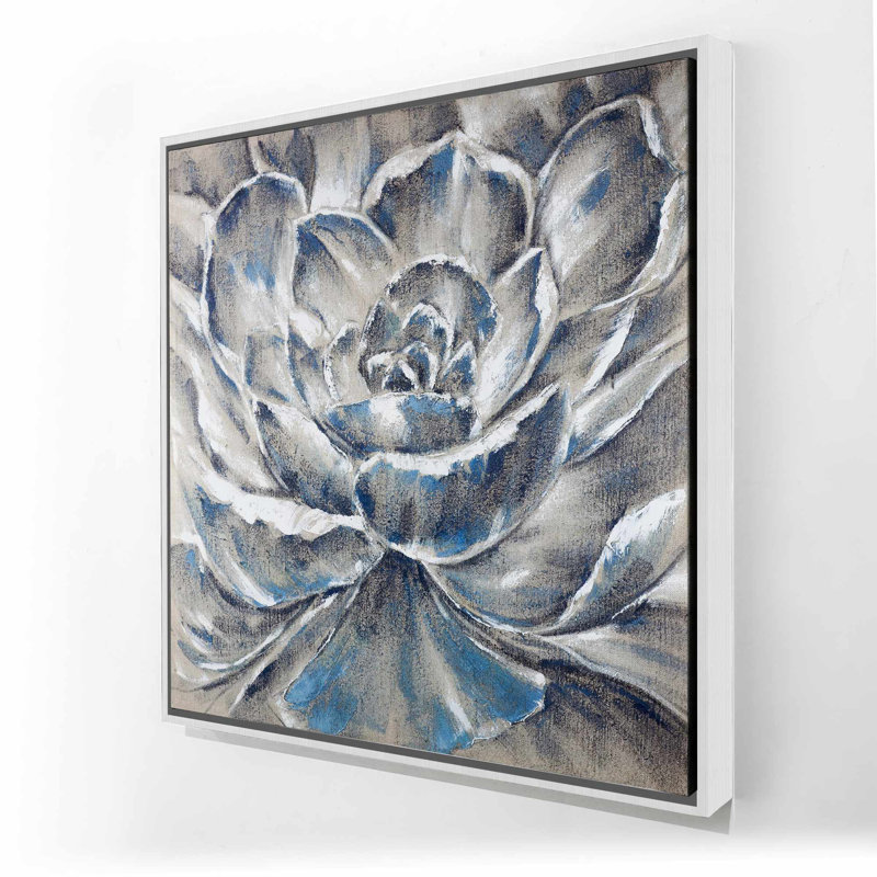 «Gray and Blue Flower», art contemporain sur toile encadrée