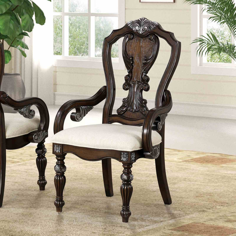 Chaise de salle à manger avec accoudoirs ornés de corbeaux 2 pièces Traditional Style