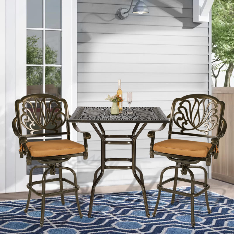 Patio Height Bar Table, 35.4" Bar Height Bistro Table, Outdoor Cast Aluminum Bistro Square High Top Dining Table With 2.2" Umbrella Hole For Garden Deck Backyard, Dark Bronze