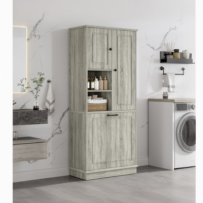 Armoire de rangement haute avec tablettes réglables, paniers pliants de grande capacité, armoire de salle de bain, convient aux salles de bain