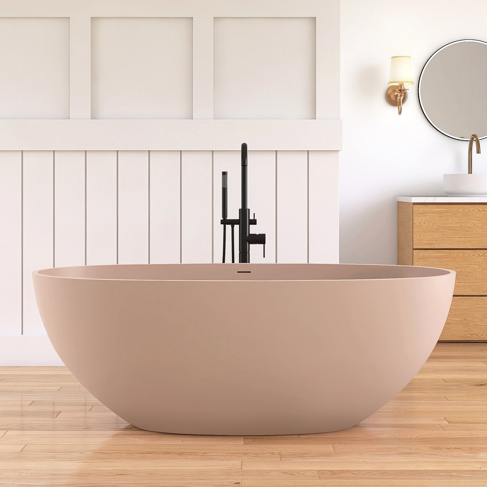 Forma 61" Solid Surface Soaking Bathtub, Pink Sand