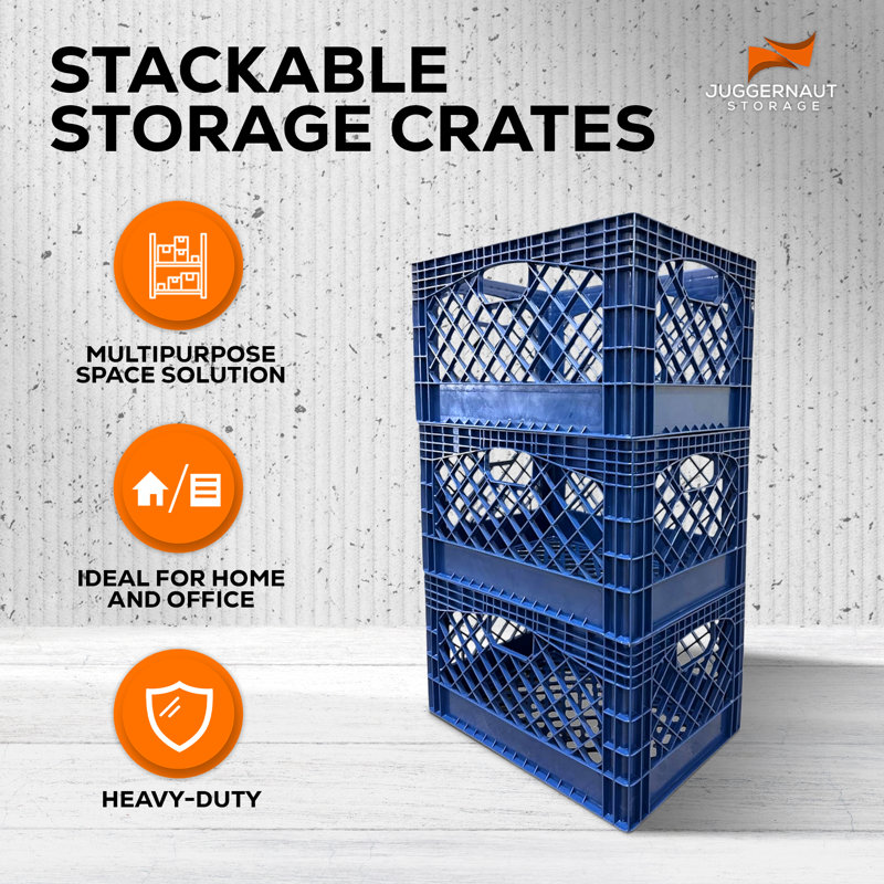 Juggernaut Storage 3-Pack Crate for Office Storage & Classroom Organization,Blue, 24 qt