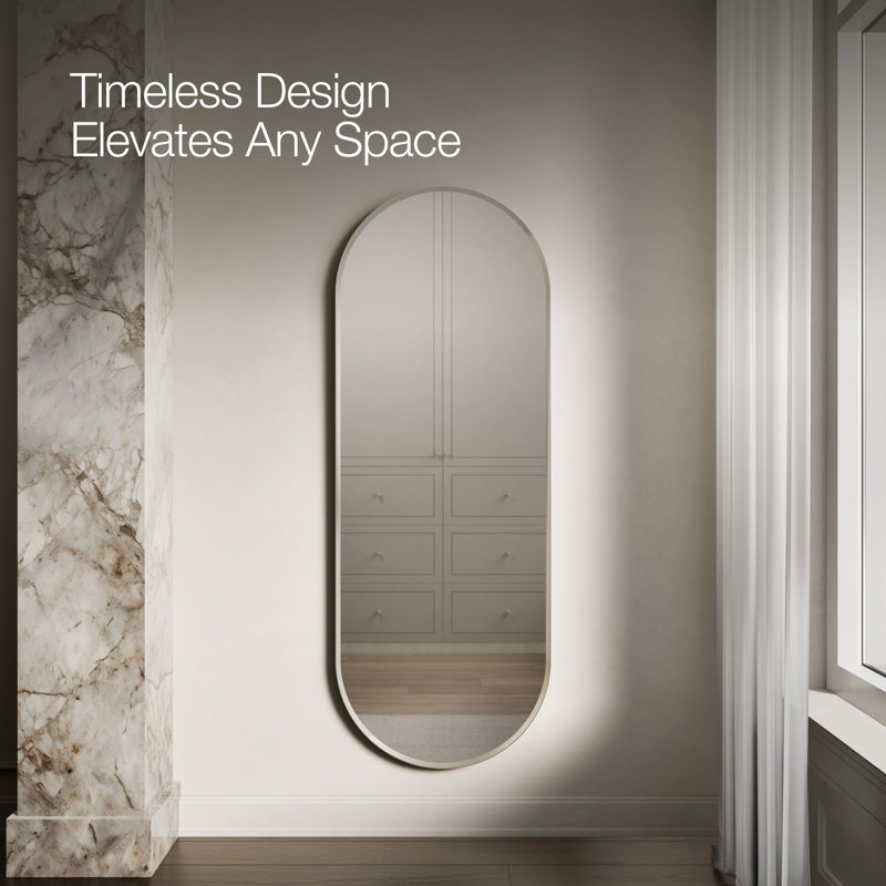 Essential Decorative Bathroom / Vanity Mirror, Brushed Nickel, 60" x 22"