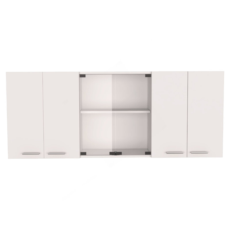 Armoire murale H 24 po, quatre portes, avec deux tablettes internes et plaque interne et organisateur en verre, deux tablettes de rangement avec deux portes en verre, blanc