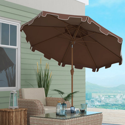 Parasol de patio 9 'avec bouton-poussoir inclinable et manivelle - Double plateau à volants pour les jardins extérieurs, les terrasses, les piscines Mécanisme brun Encouragez plusieurs endroits