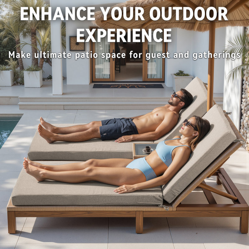 Forbell Outdoor Weather-Resistant 3.5" Chaise Lounge Seat Cushion - Back Cushions And Seat Cushions, Beige, 4