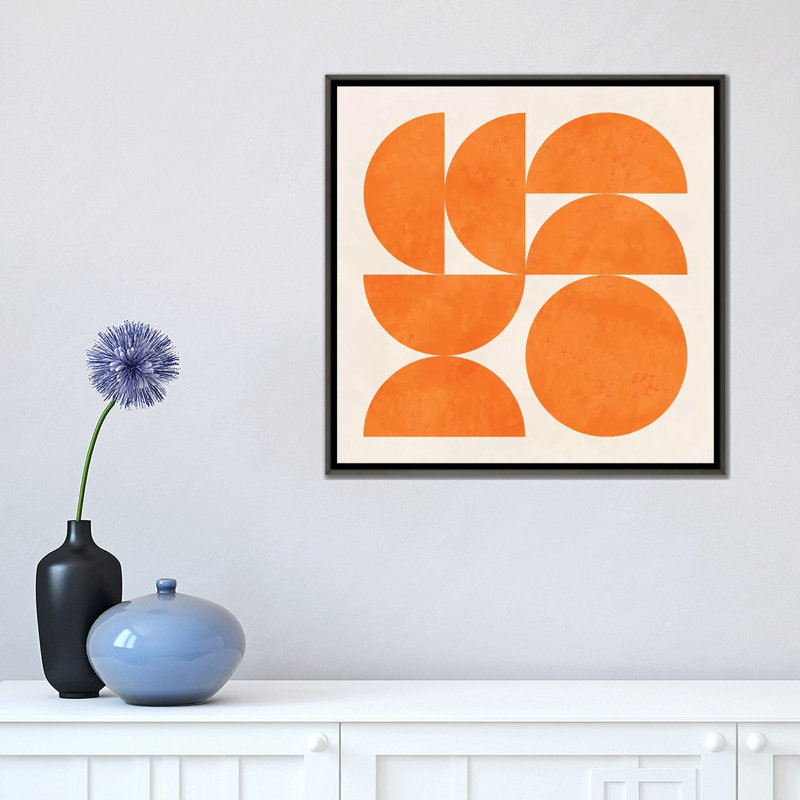 Geometric Shapes Orange by Ana Rut Bré - Graphic Art Print, No Matte, 18" H x 18" W x 1.5" D, Gray Framed Canvas