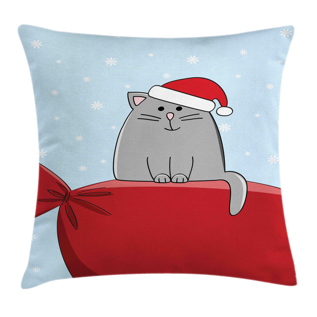 Kissenbezug, Katze auf Voll Santa Sack, Weihnachten, Zinnoberrot Babyblau