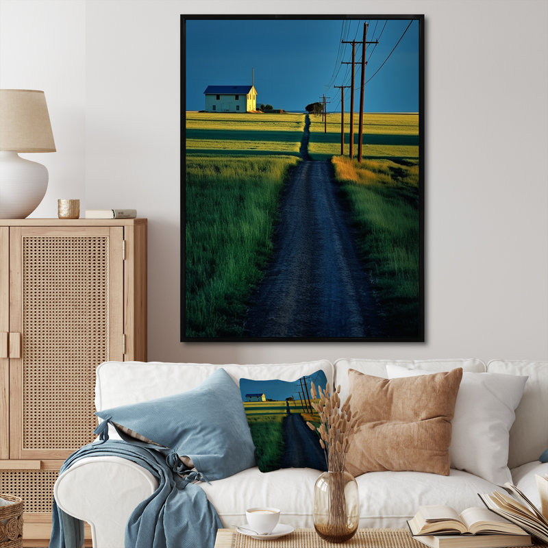 «Countryside Power Lines Minimalisme Scenery», art mural sur toile, Cadre flottant noir, H 40 po x l 30 po x P 1,5 po