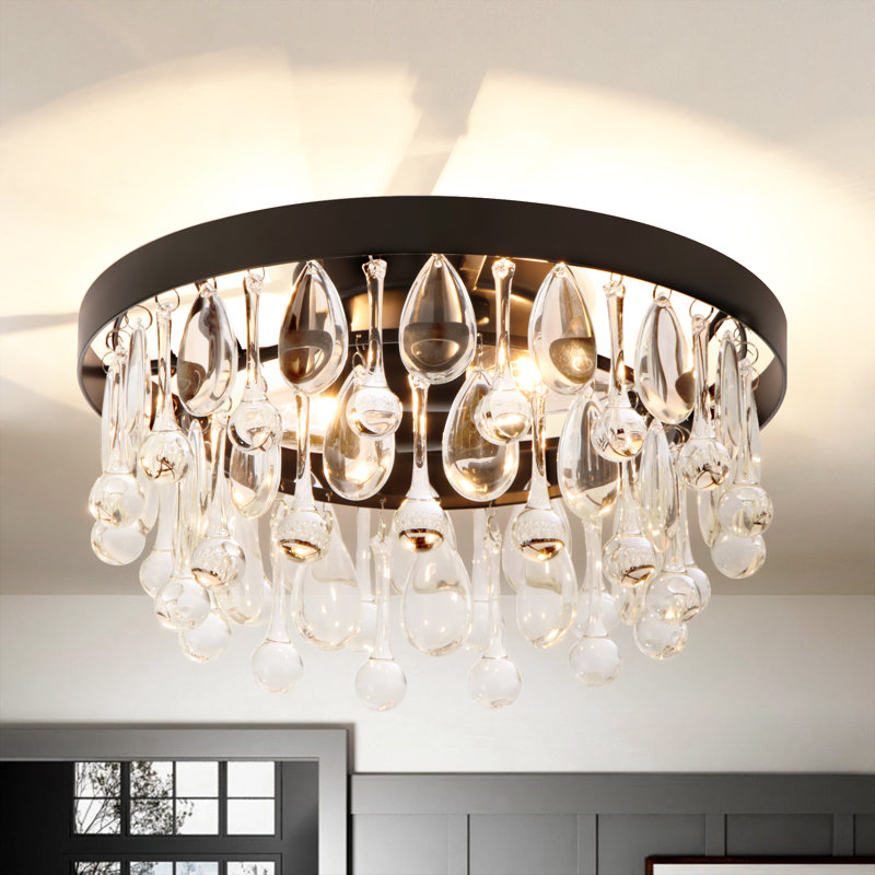 Plafonnier encastré en cristal 2 lumières Marleigh, Noir mat
